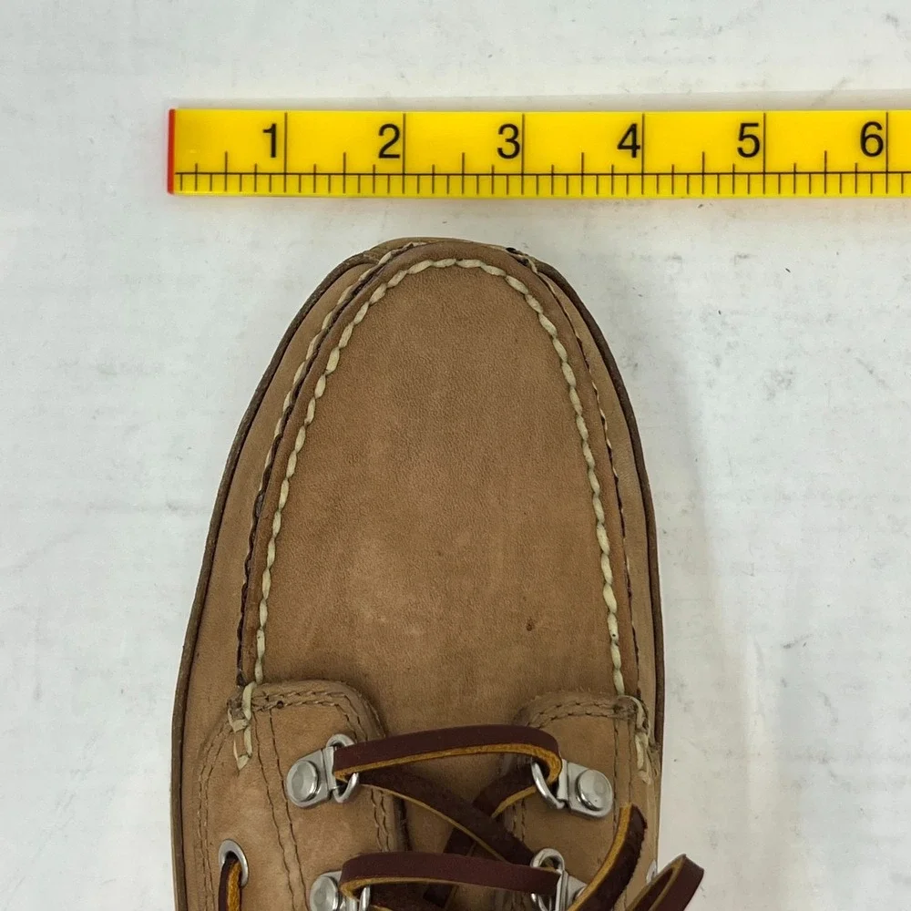 Polo Sport‎ Ralph Lauren Boat Shoes Tan Leather Moc Toe Beige Men's 8.5D VTG NEW